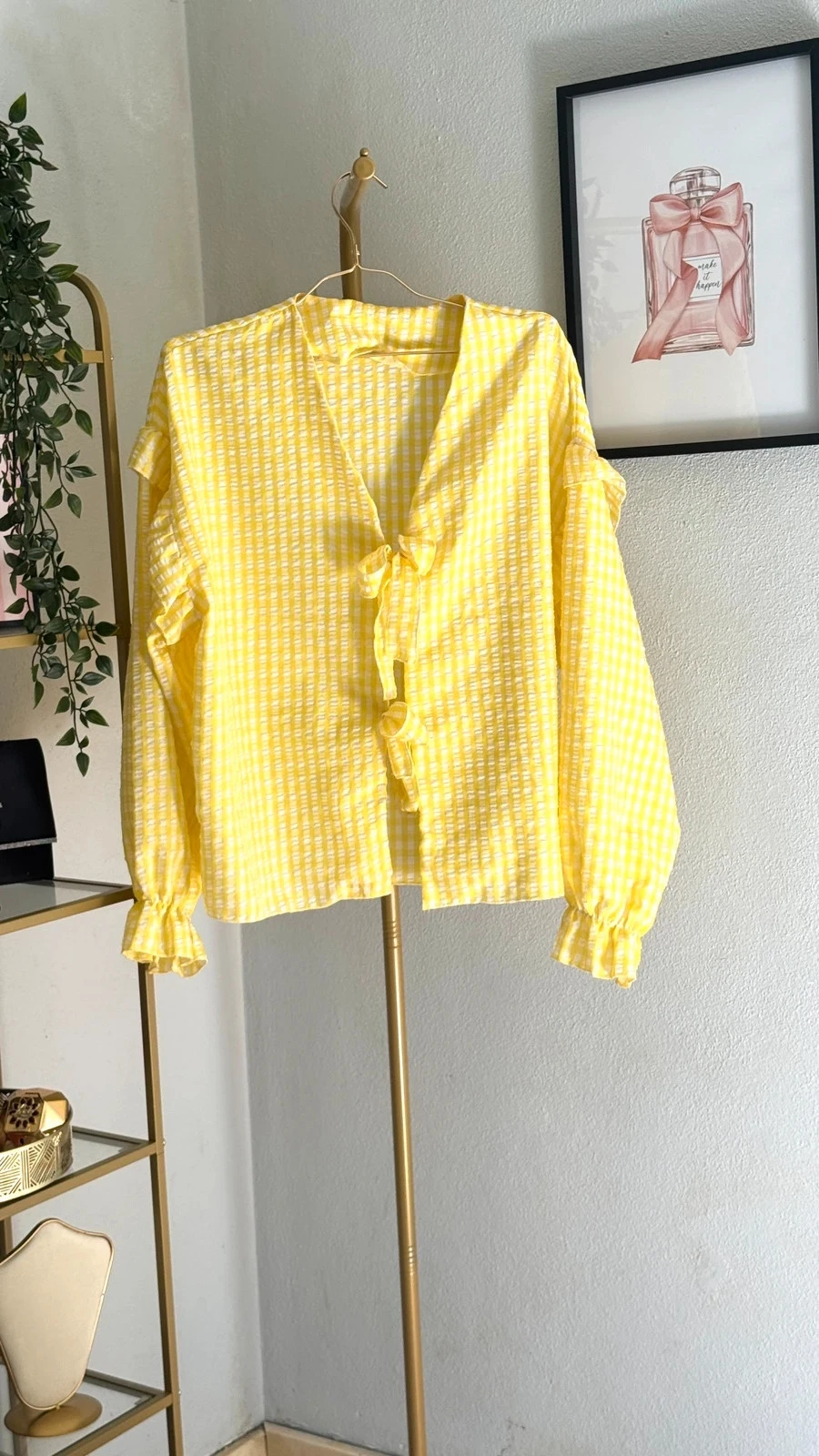 Lindo Casaquinho Blusa Xadrez Amarelo com Lacinhos • XL-3XL • TNC39